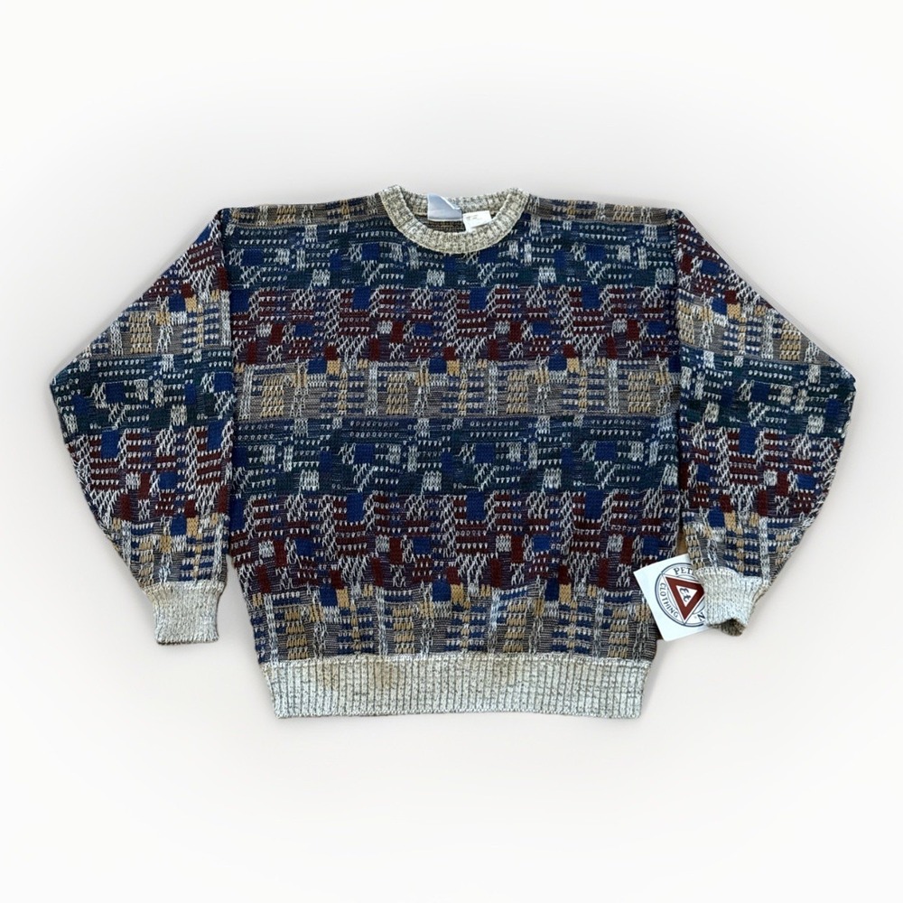 Vintage Peter Jon‎ Sweater Mens L Knit Acrylic Geometric 90s Grandpa